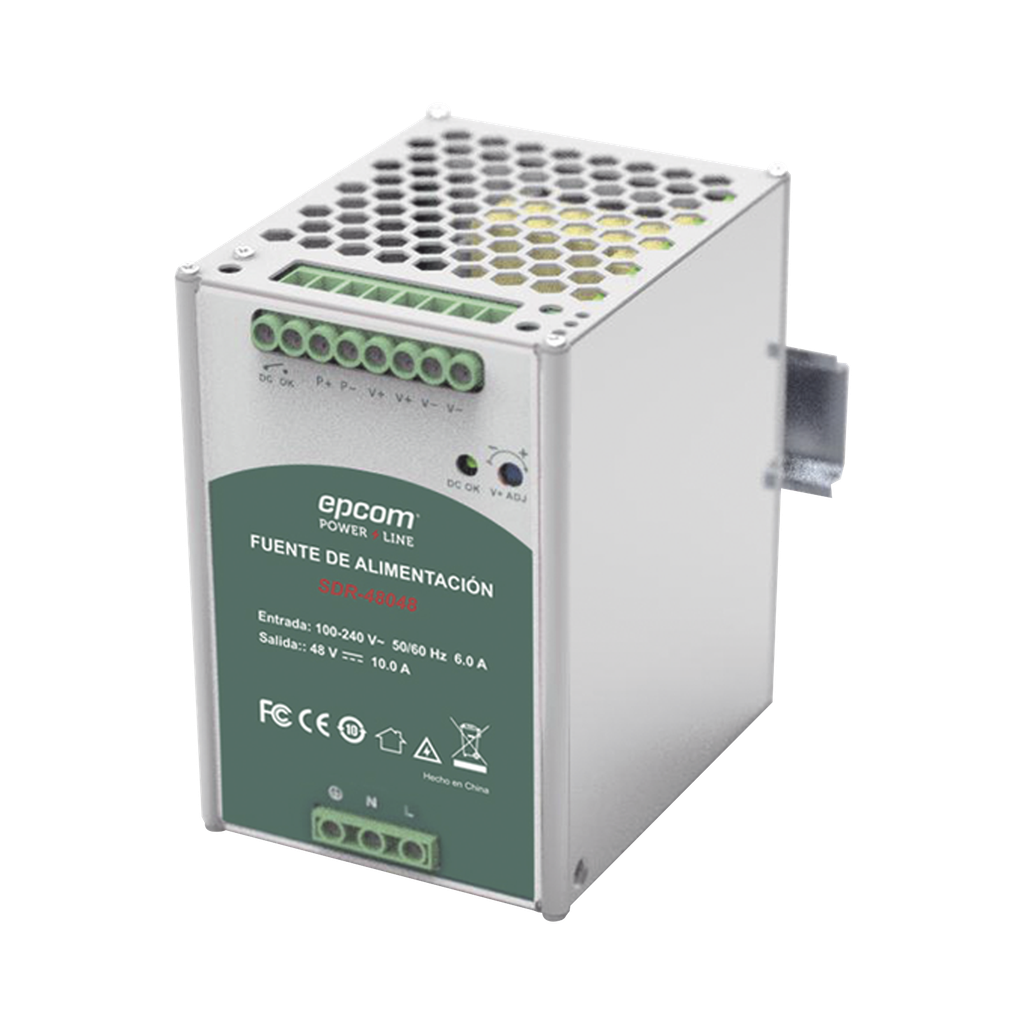 [SDR-48048] Fuente de Poder Industrial 48 Vcc @ 10A / 480W / Función relay Vcc  / Función de Conexión Paralelo / Riel Din