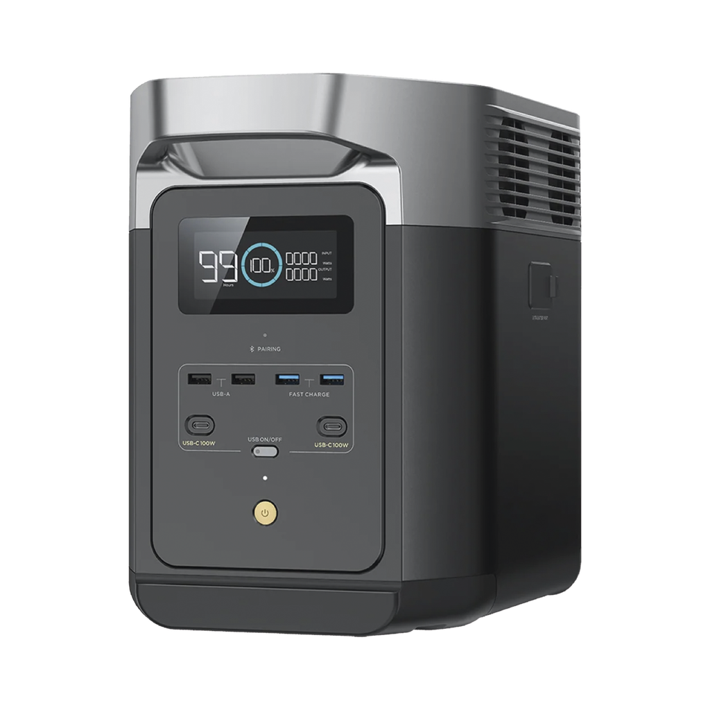 EcoFlow DELTA 2 MAX | Estación de Energía Portátil 2048Wh Litio LFP / 6 AC 2400 W (Max. 3400W) / 2 USB-C 100W / Capacidad para Aumentar Respaldo / Soporta Cargador de Coche 10A a 12.6V / Conectividad WiFi y Bluetooth (App) / Carga Sol