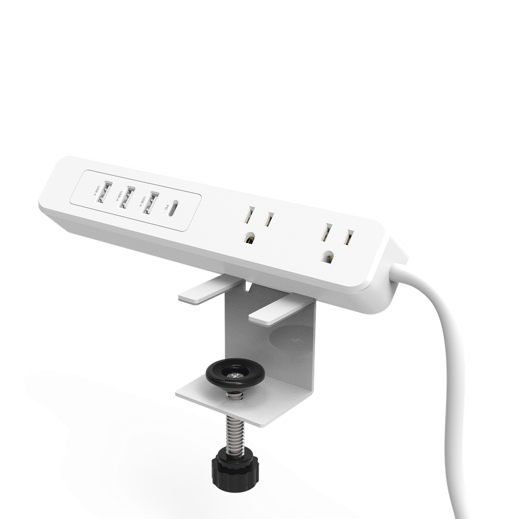 Multicontacto con Montaje para Escritorio / Carga Rápida para 65 W / 2 x Nema 5-15P / 3 x USB-A (5V @3A) / 1 x USB-C (65W)