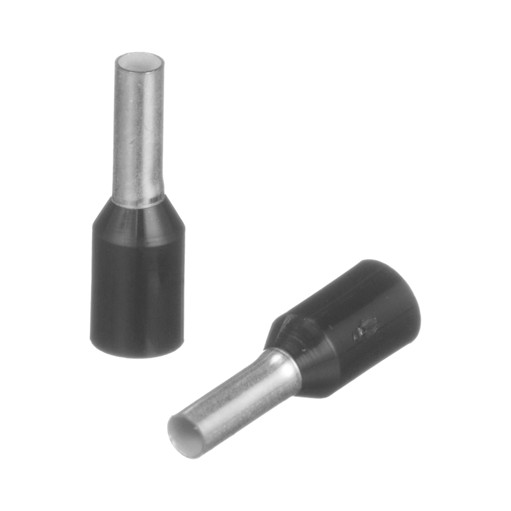 Ferrule Aislado Para Cables 16 AWG, PIN de 6 mm de Longitud, Mango Color Negro, Paquete de 500 Piezas.
