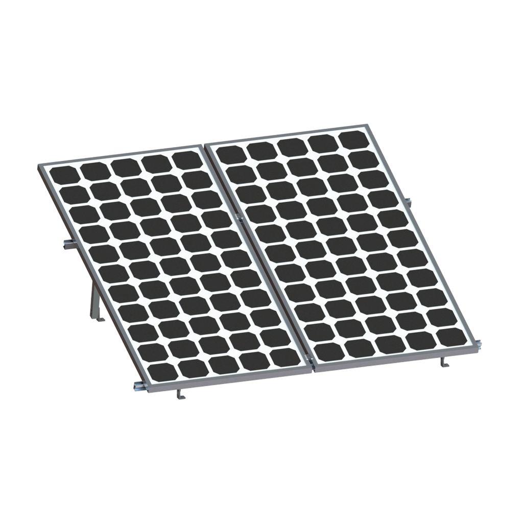 Montaje para 2 Paneles Solares, Riel 8 de 2700mm para Módulos con Espesor de 30-35mm, Velocidad de Viento Máx. 136km/h
