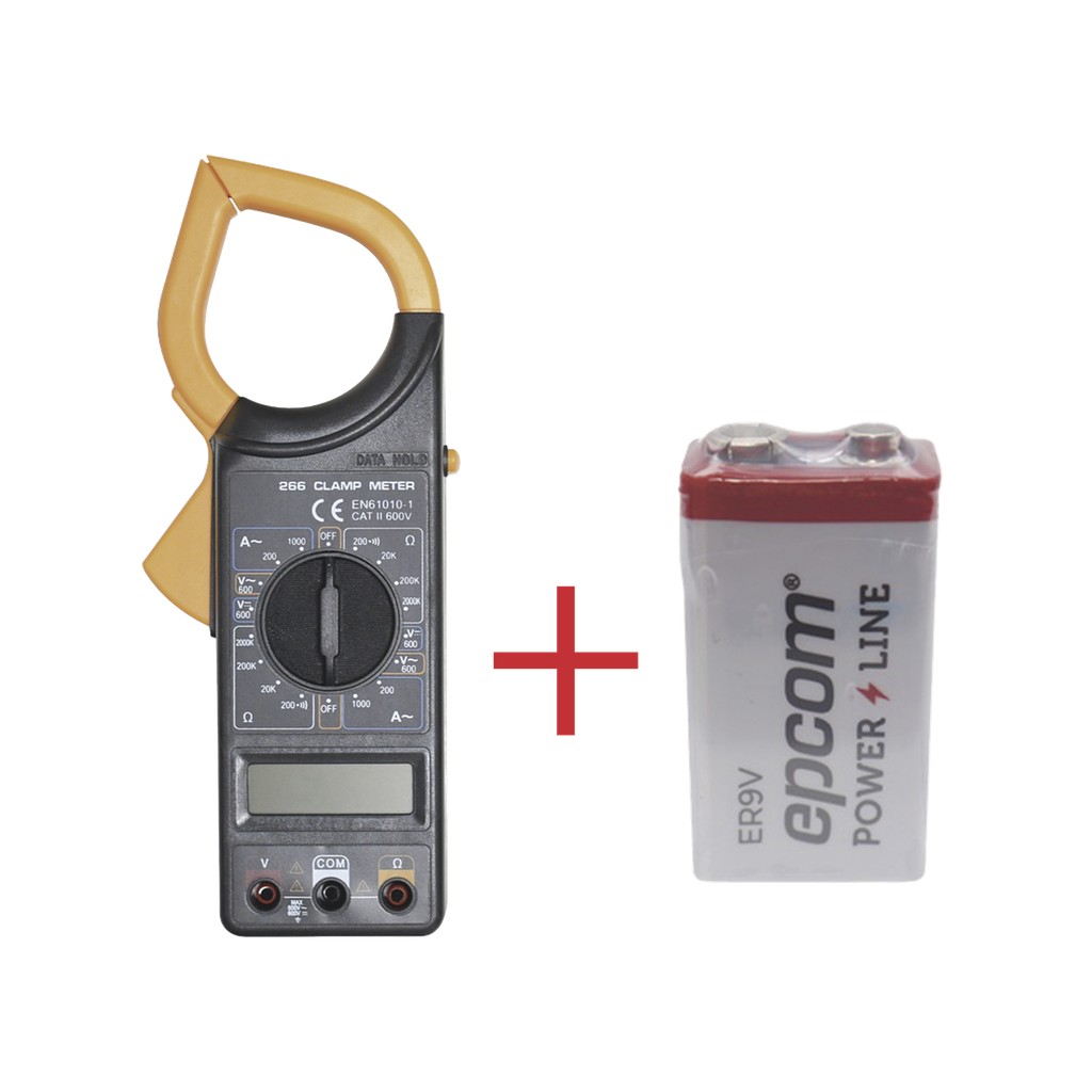 Multímetro Digital de Gancho DT266 600 Vcc / Vca  CATII. Con pantalla LCD. Incluye Batería ER-9V de 9V