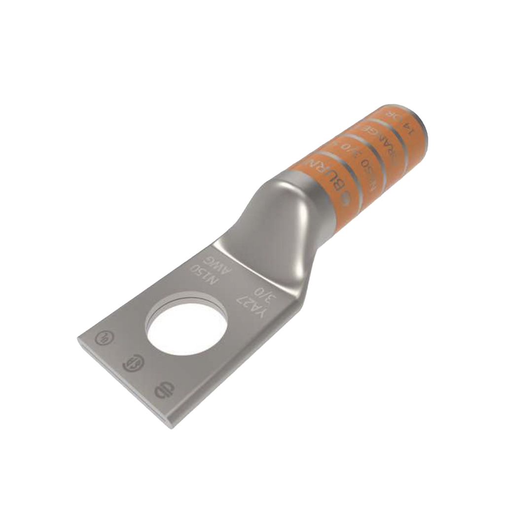 Zapata Terminal de Compresión de Barril Largo para Tornillo de 1/2 y Calibre 3/0 AWG.