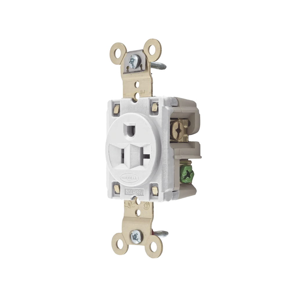 [HUB-HBL-5361-W] Contacto Sencillo / 20 A 125 V / 2 Polos 3 Hilos / Nema 5-20R / Color Blanco / Grado Industrial.
