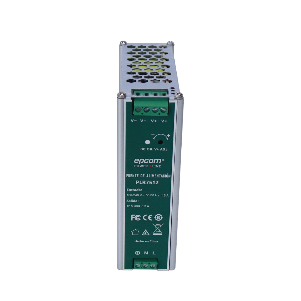 Fuente de alimentación /Entrada: 100-240 Vac /Salida: 12 Vcc / 6.3 A / 75 W / din rail