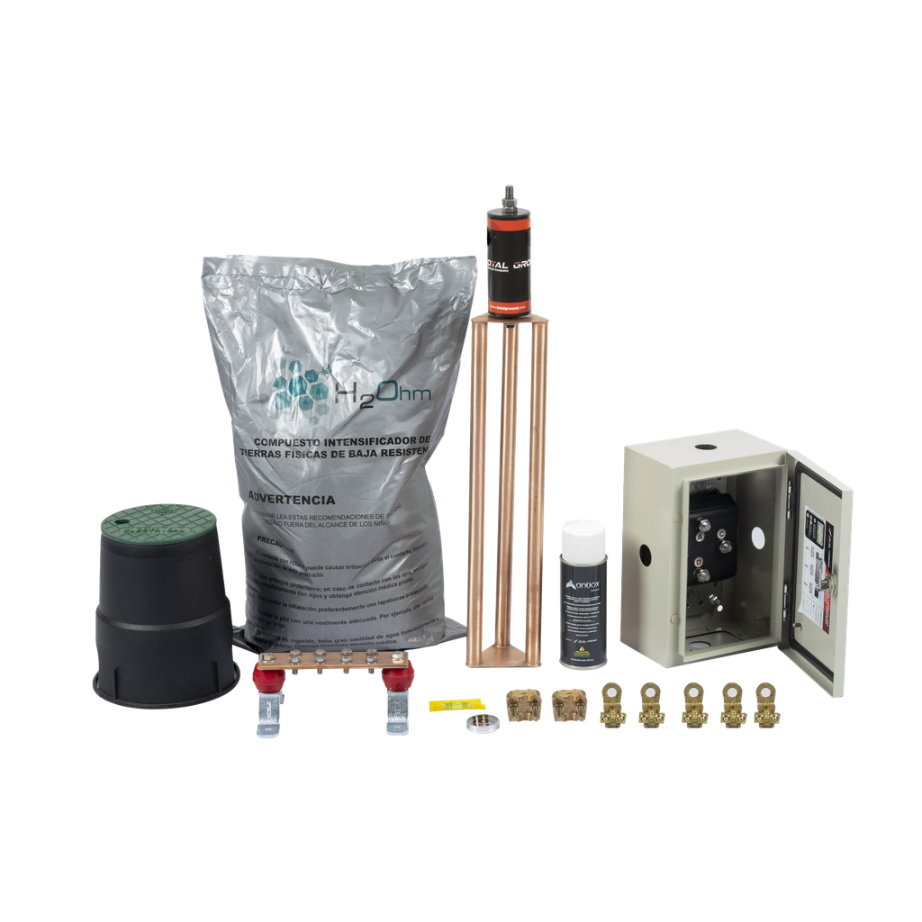 Kit de tierra física modelo TG70K con Electrodo Magnetoactivo y Accesorios de Instalación, capacidad: 70 AMP