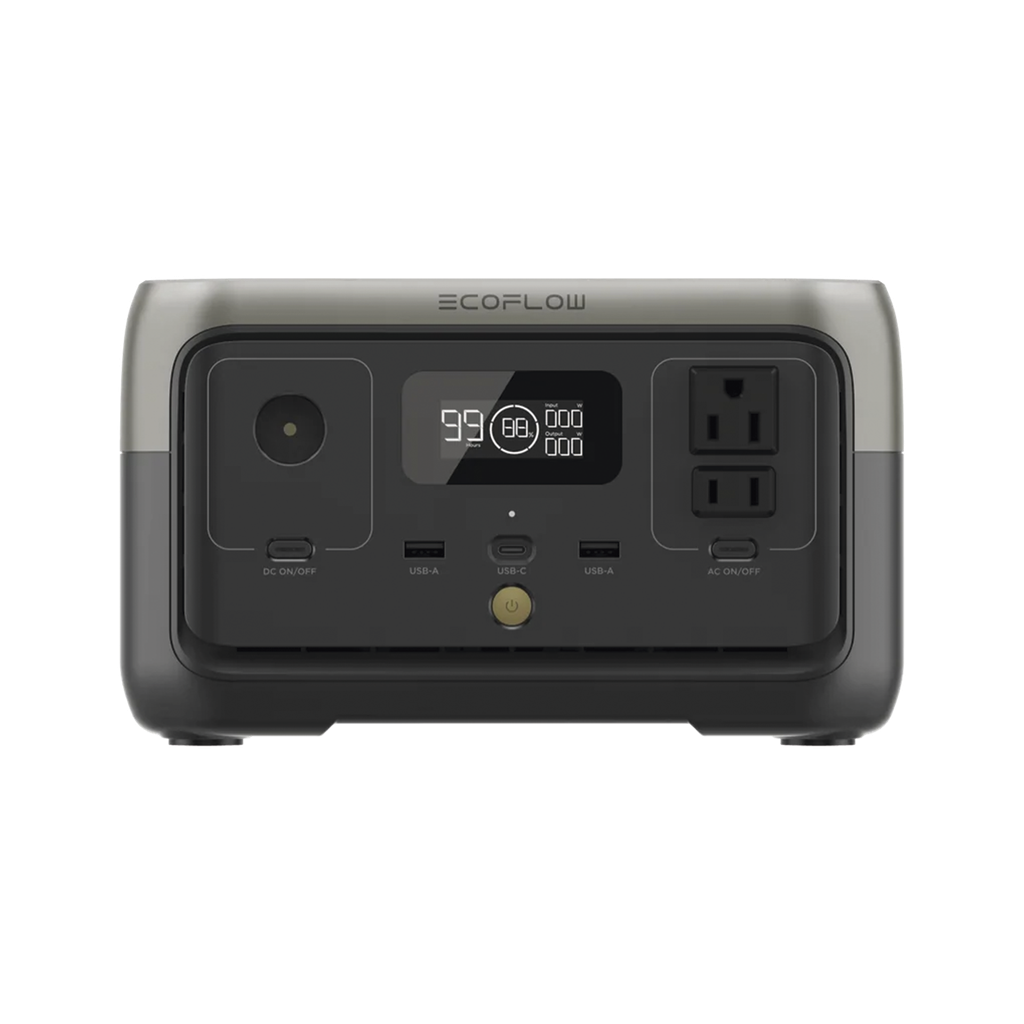 [EFR600] EcoFlow River 2 | Estación de Energía Portátil 256Wh Litio LFP / 2 AC 300 W (Max. 600W) / 1 USB-C 60W / 2 USB -A 12W / Cargador de Coche 8A a 12 o 24V / Conectividad WiFi y Bluetooth (App) / Carga Solar 110W Max.