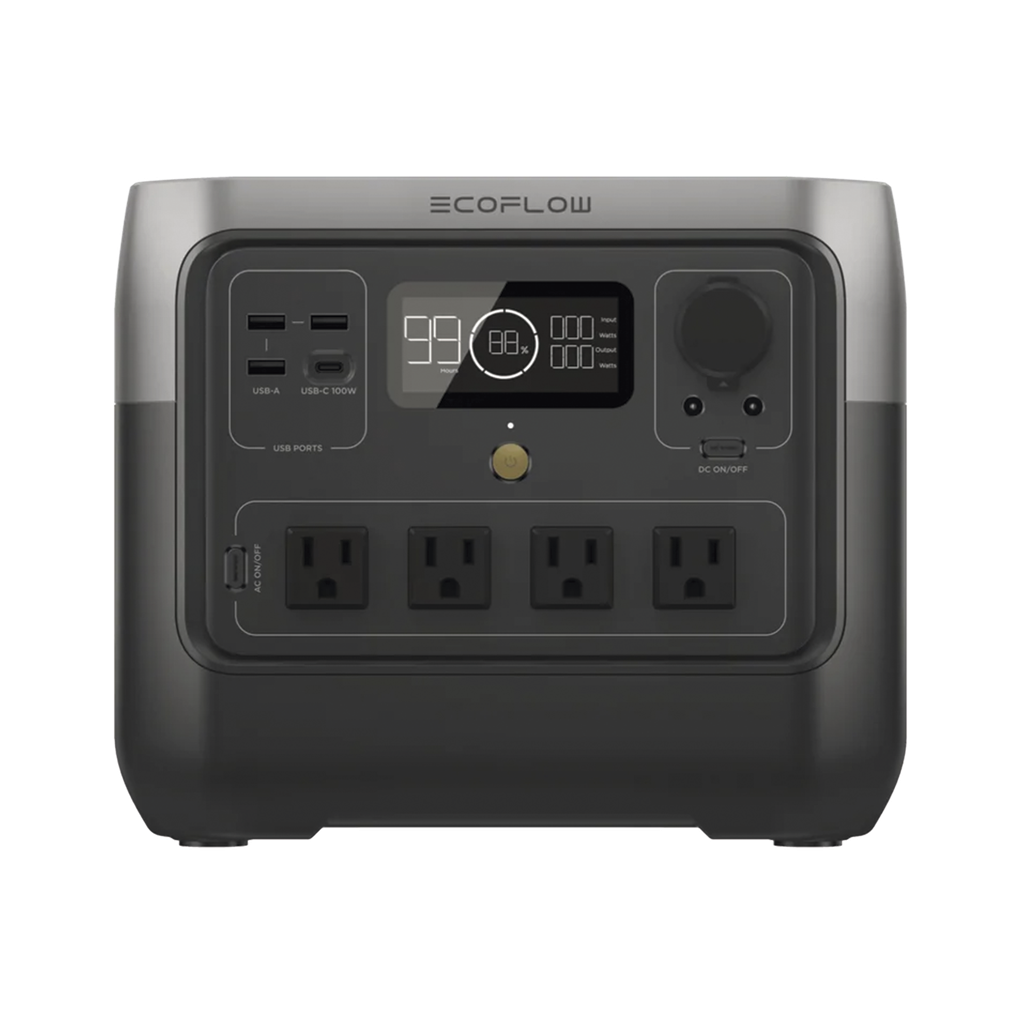 EcoFlow River 2 Pro | Estación de Energía Portátil 768Wh Litio LFP / 4 AC 800W (Max. 1600W) / 1 USB-C 100W / 3 USB -A 12W / Cargador de Coche 10A, 126W Max. / Conectividad WiFi y Bluetooth (App) / Carga Solar 220W Max.