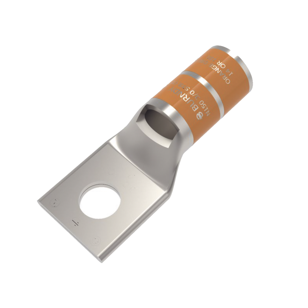 Zapata Terminal de Compresión de Barril Corto para Tornillo de 1/2 y Calibre 3/0 AWG.