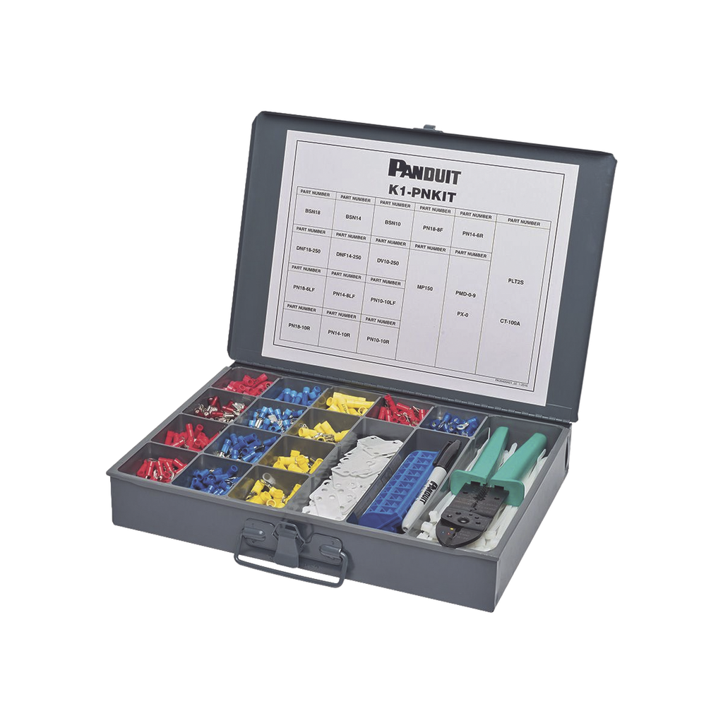 Kit de Terminales Pan-Term? de Mantenimiento, Nylon, 14-22 AWG, con Herramienta de Ponchado CT-260 y Caja de Acero