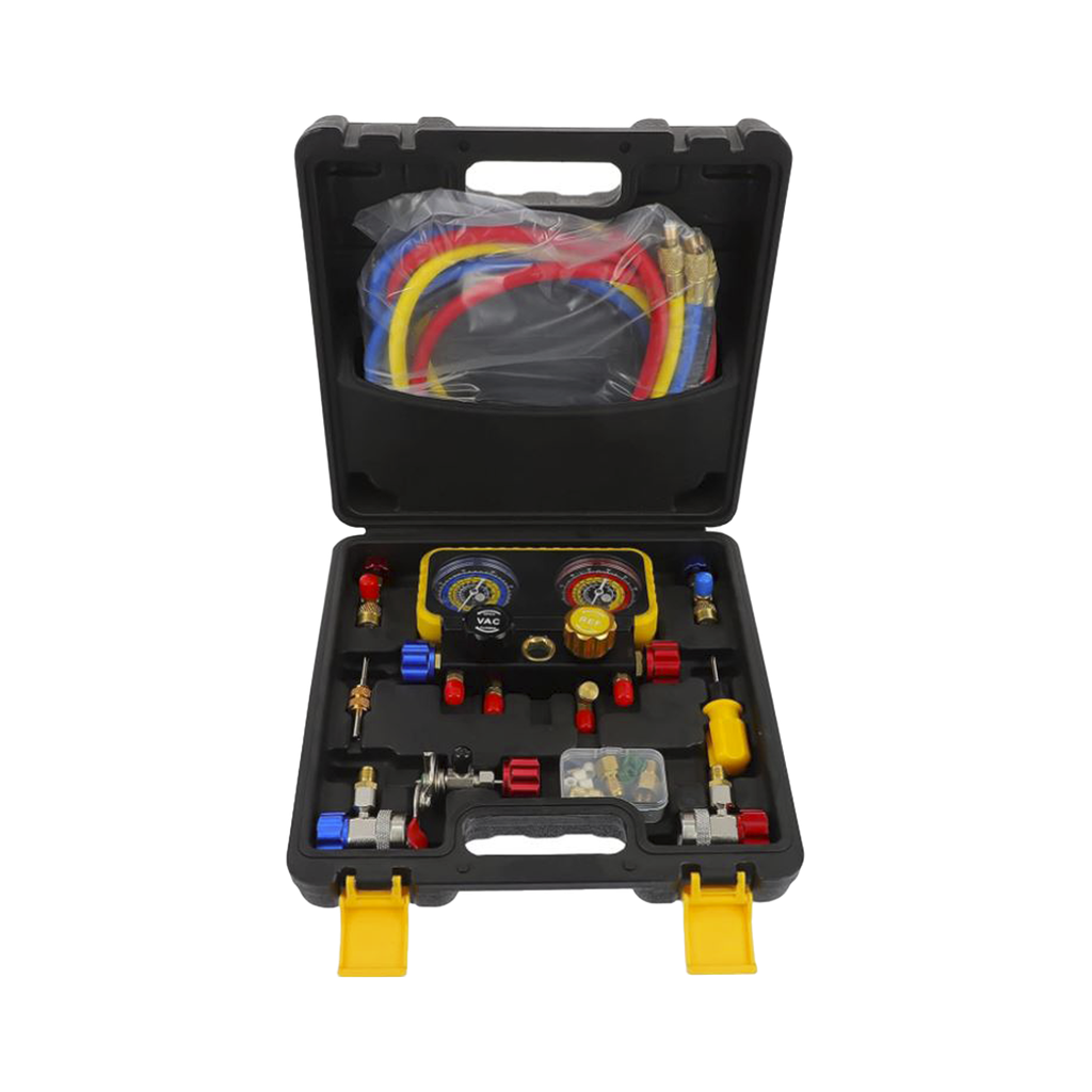 Manómetro de 4 vías con Accesorios para Gas refrigerante  R410A/ R32/ R134A/R22