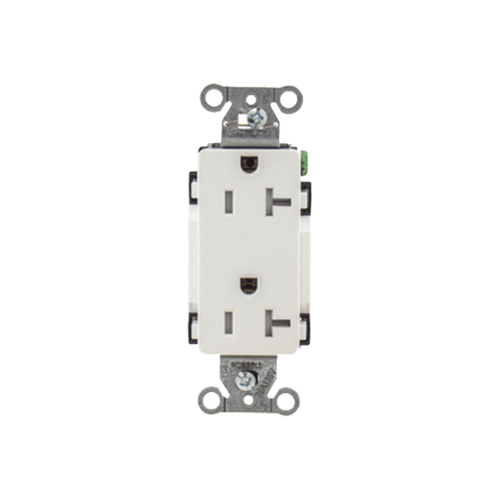 [HUB-DR20-WHI-TR] Contacto Duplex Decorador 20 A 125V /  Resistente a manipulaciones / 2 Polos 3 Hilos/ Nema 5-20 R / Color Blanco / Grado Industrial.