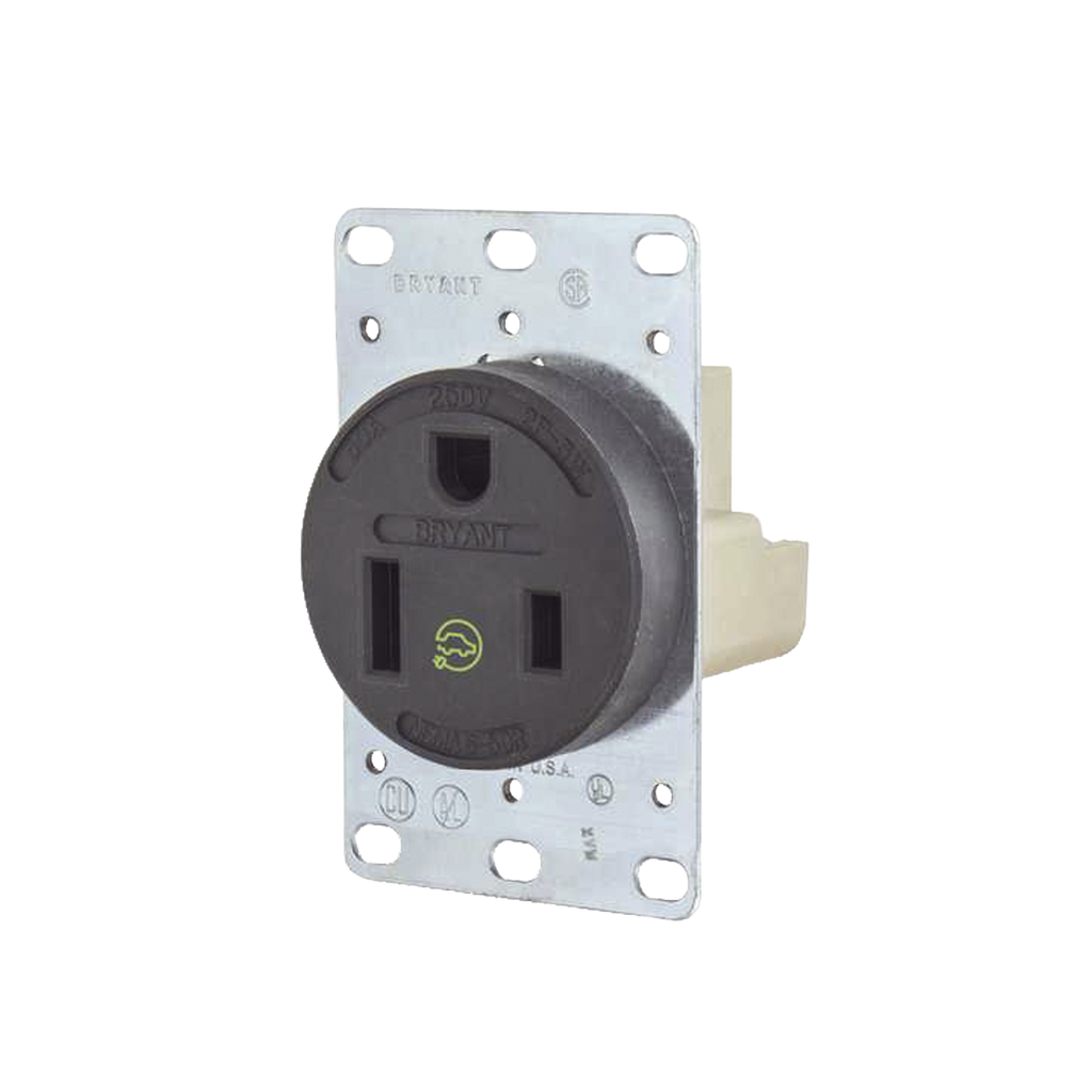 [HUB-9650-FR] Receptáculo Individual de 50 A 250 V /  2 Polos 3 Hilos/ Nema 6- 50 R / Color Negro/ Grado Industrial-Comercial.