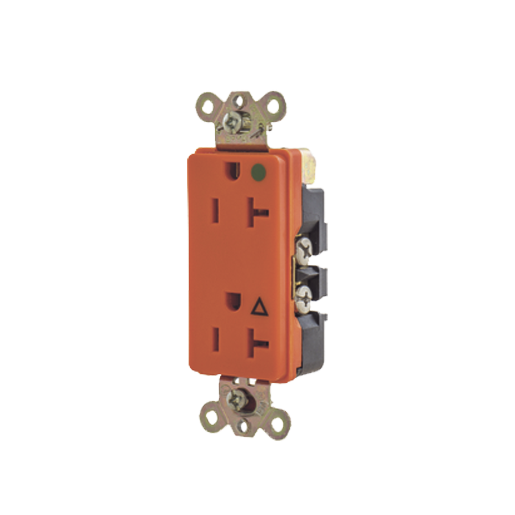 [HUB-9300-IG] Receptáculo Duplex de 20 A 125 V /  2 Polos 3 Hilos/ Nema 5- 20 R / Color Naranja/ Grado Hospital.