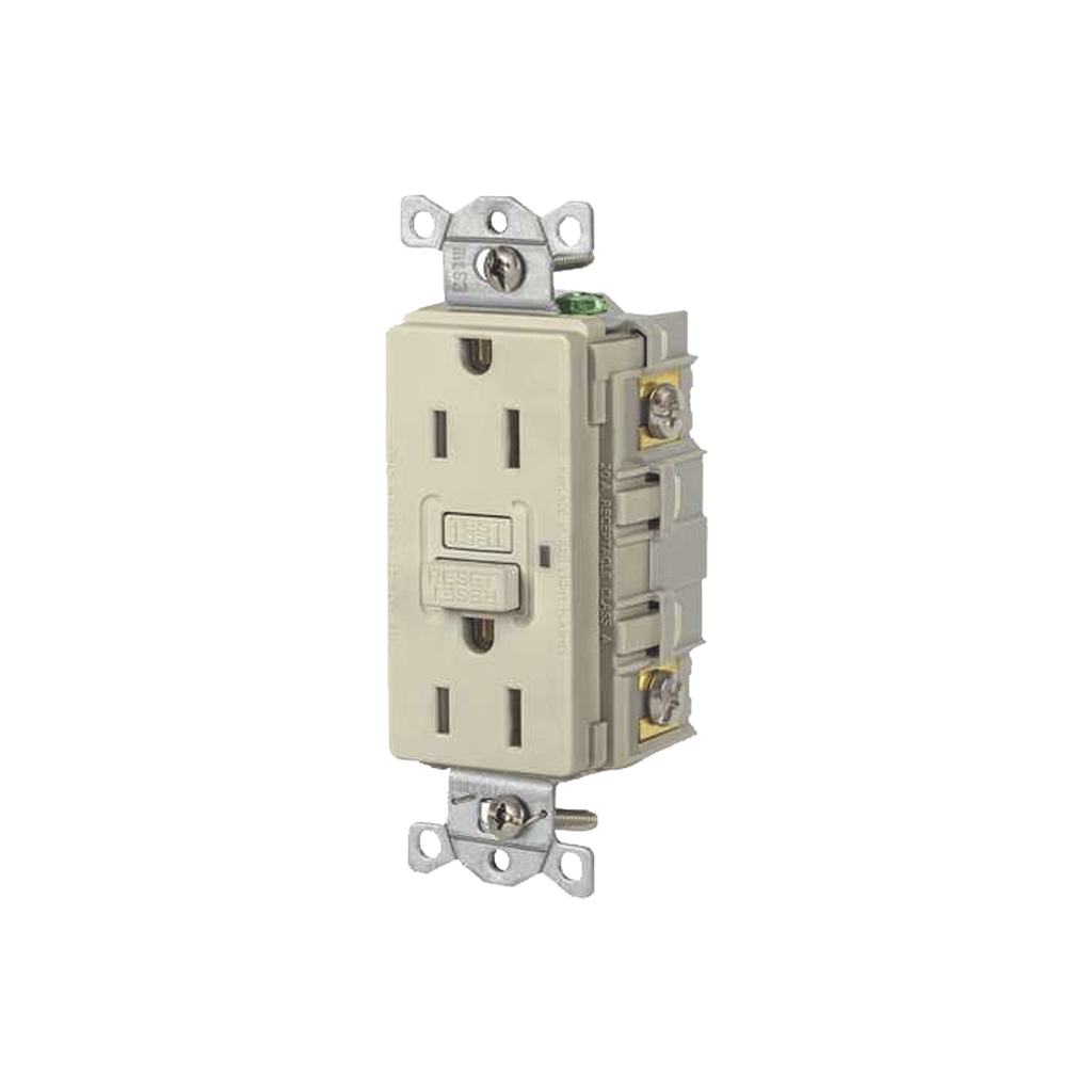 [HUB-GFR-15I] Contacto de Auto-verificación GFCI con Interruptor de Falla a Tierra de 15 A 125 V 2 Polos/ Color Marfil / Nema 5-15R / Grado Industrial Comercial.