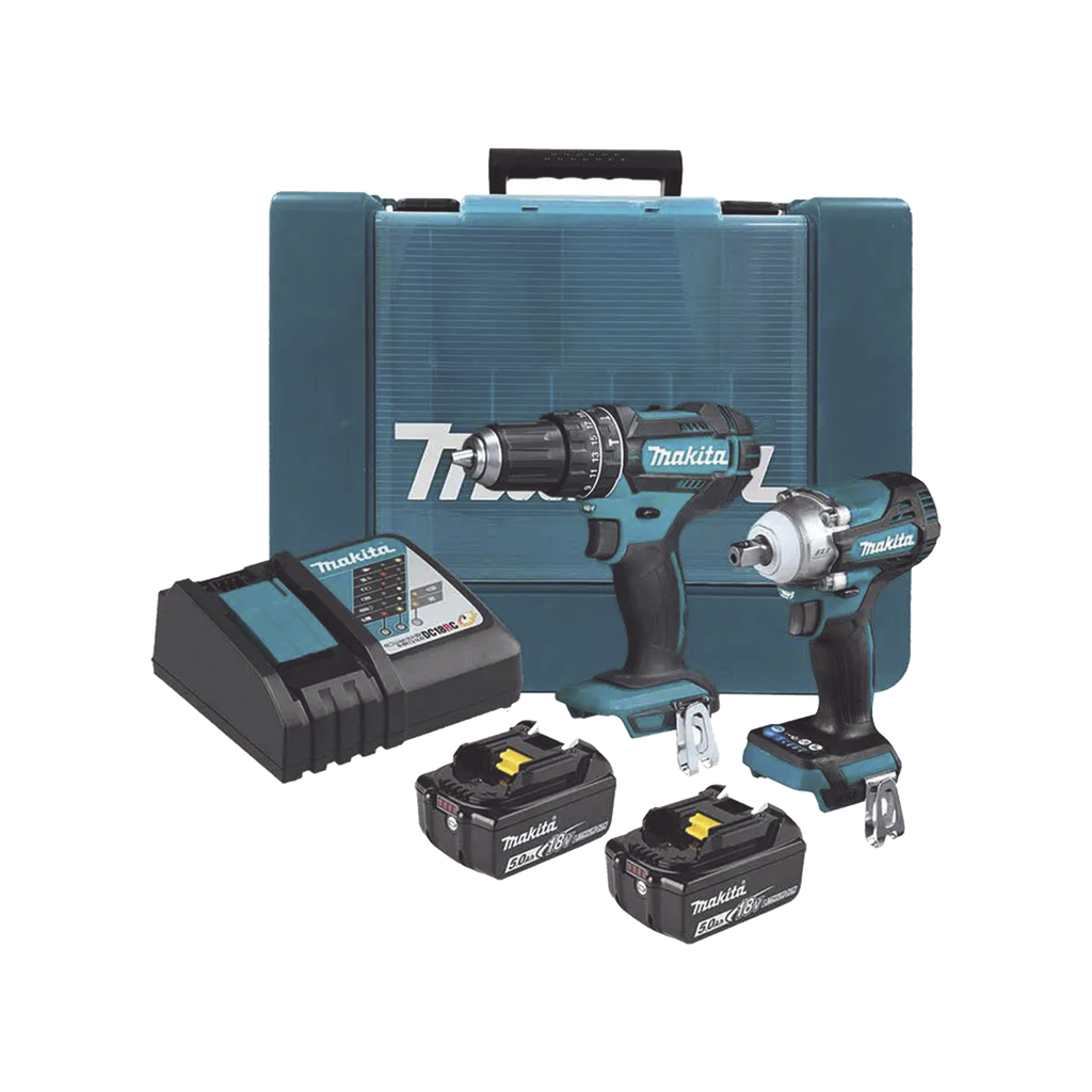 [DLX2500T] Kit de Rotomartillo Atornillador DHP482 + Atornillador de Impacto DTW301, incluye 2 Baterías BL1850B, 1 Cargador DC18SD y Maletín Plastico