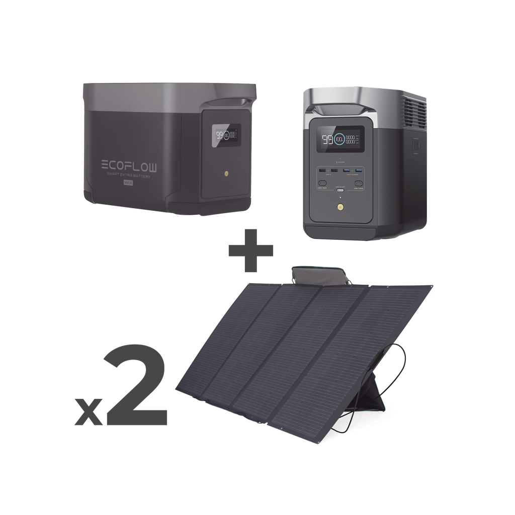 Kit de Estación de Energía Portátil 2048Wh + Batería Externa 2048Wh + 2 Paneles Solares Flexibles 400W (4096Wh, 800W Totales)