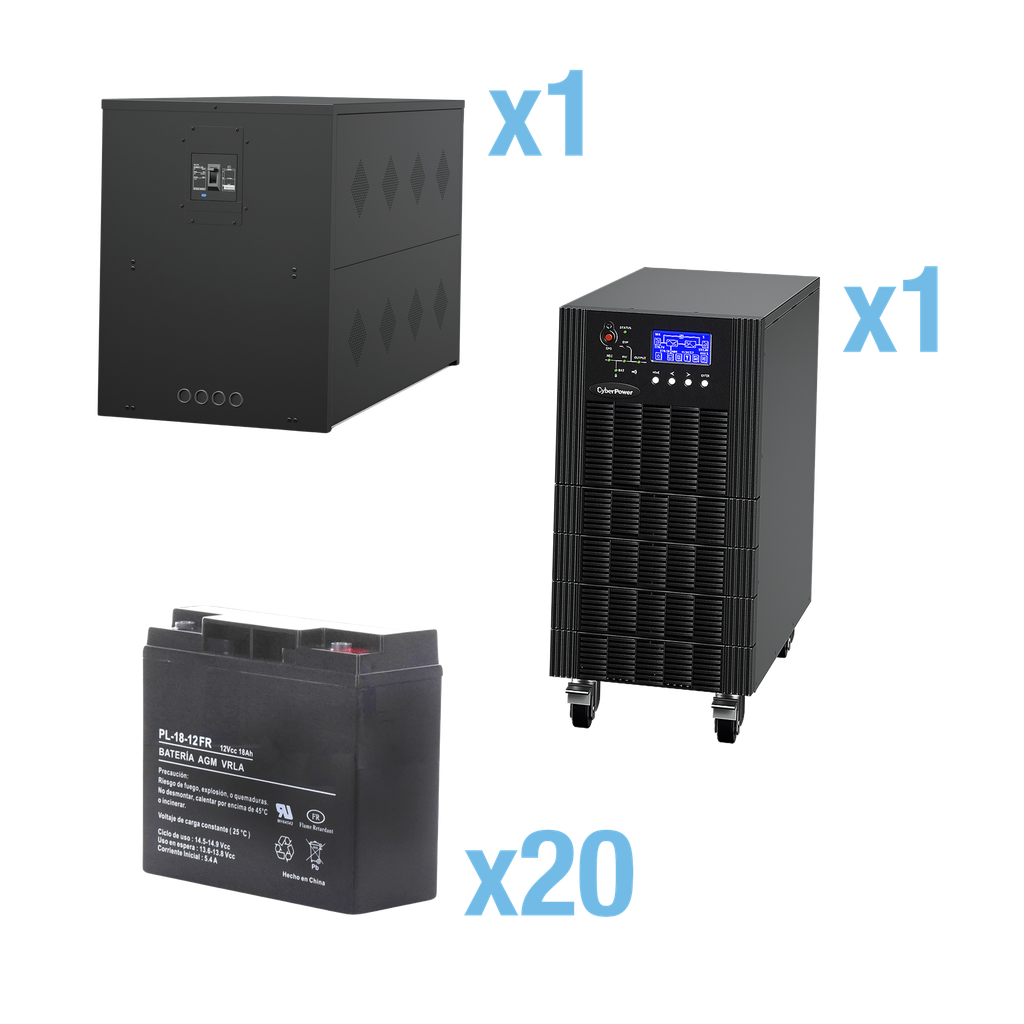 [HSTP3T15K100P-5MIN] UPS Trifásico de 15 kVA/15 kW, Topología Online Doble Conversión, Voltaje de 208/220 Vca de L-L, Respaldo de 5 Minutos al 100% de Carga, Incluye Módulo y Banco de Baterías