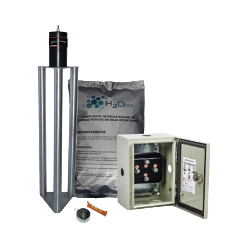 Electrodo de puesta a tierra de 400 A Fabricado en Acero inoxidable con Filtro y Compuesto H2Ohm.