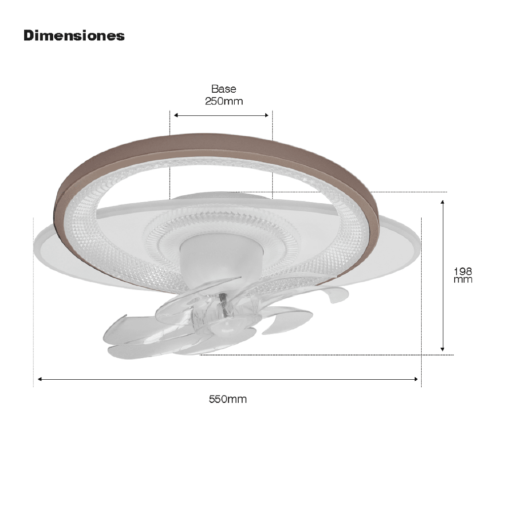 [JLV-016] Ventilador de Techo con Luminario LED de 110 V CA 50/60 Hz / 88 W / 3 Tonos de Luz (6500 - 4 000 - 2 700 K) / Con giro 360° / Diámetro 550 mm / 6 Velocidades / Dimeable.