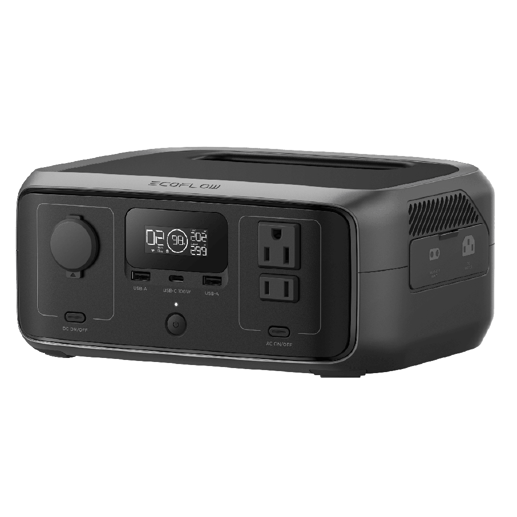[EFR3] EcoFlow River 3 | Estación de Energía Portátil 245Wh Litio LFP / 2 AC 300 W (Max. 550W) / 1 USB-C 100W / 2 USB -A 12W / Cargador de Coche 8A a 12 o 24V / Conectividad WiFi y Bluetooth (App) / Carga Solar 110W Max.