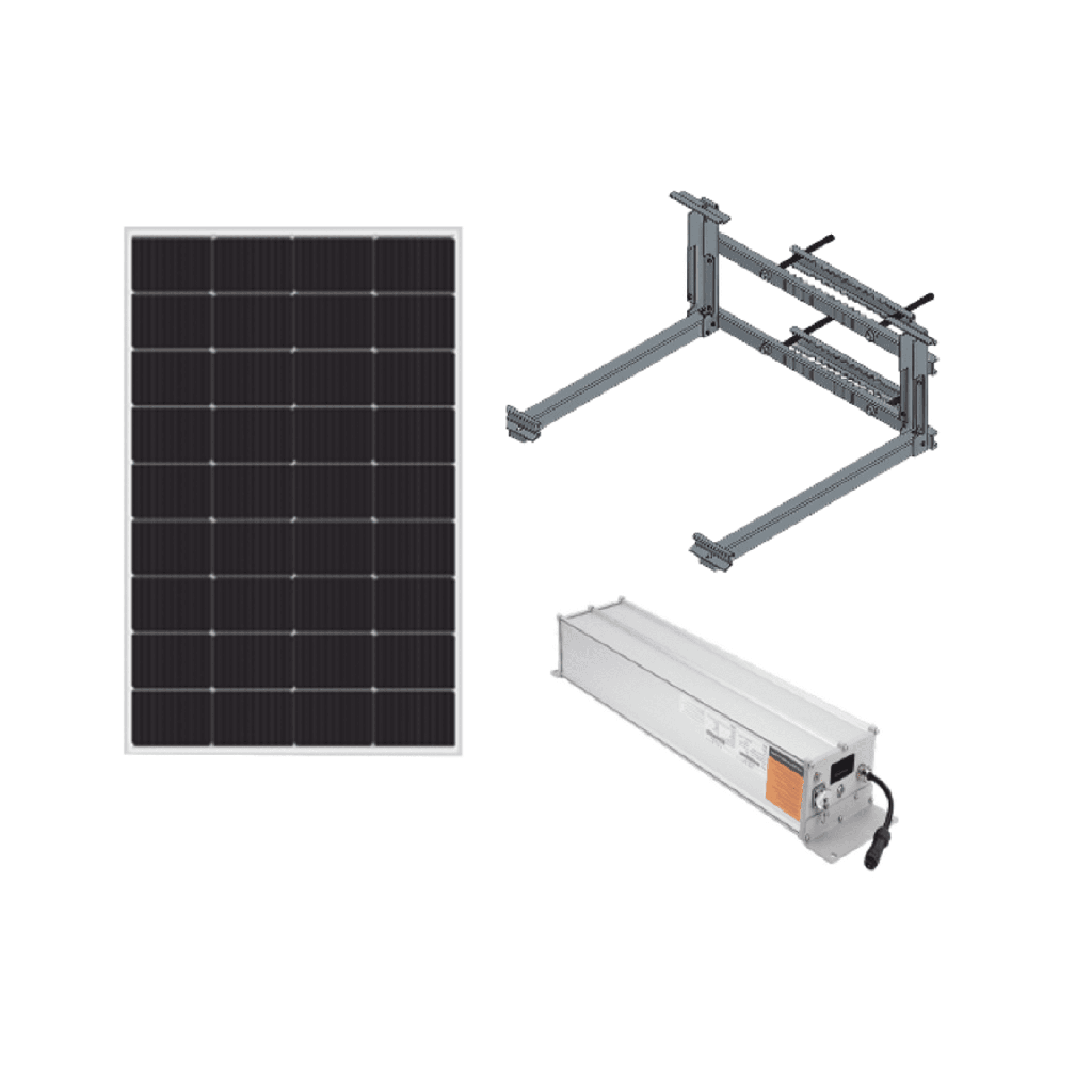 [KIT-EPIM-FVB] Kit Solar para alimentar hasta 30W, Salida 12/24 Vcc, Para alimentar camaras PTZ y Enlaces Punto a Punto, Panel Solar 180W, Bateria Litio 1280 Wh