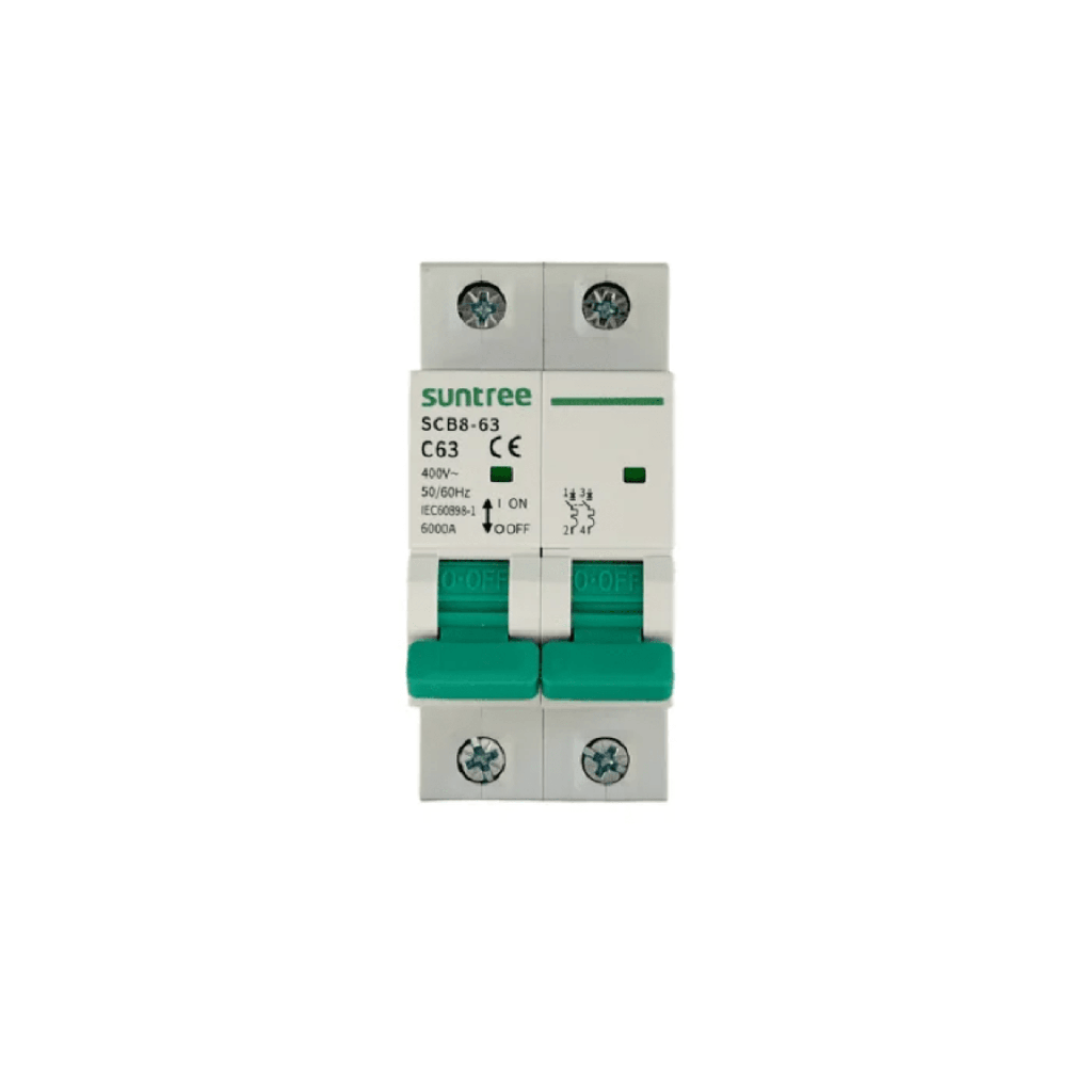 [SCB8-63C32/2P] Protección Térmica/ Interruptor 2P, 32 A, Corriente Alterna 400Vca para Aplicación Fotovoltaica Montaje Riel DIN
