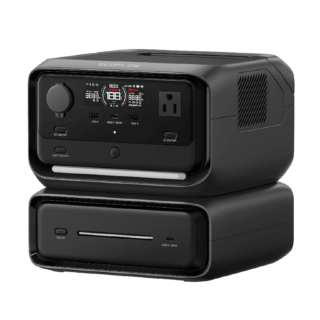 EcoFlow River 3 Plus | Estación de Energía Portátil 572Wh Litio LFP / 4 AC 800W (Max. 1600W) / 1 USB-C 100W / 3 USB -A 12W / Cargador de Coche 10A, 126W Max. / Conectividad WiFi y Bluetooth (App) / Carga Solar 220W Max.