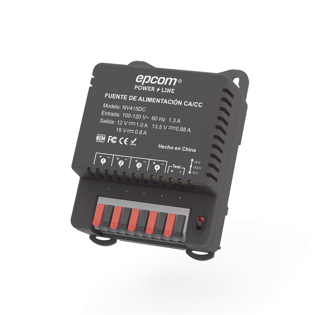 [NV-415-DC] Fuente de Poder / Para 4 Cámaras / Ajustables a 12 o 13.5 o 15 Vcc / 4 Amperes / Instalación en Pared.