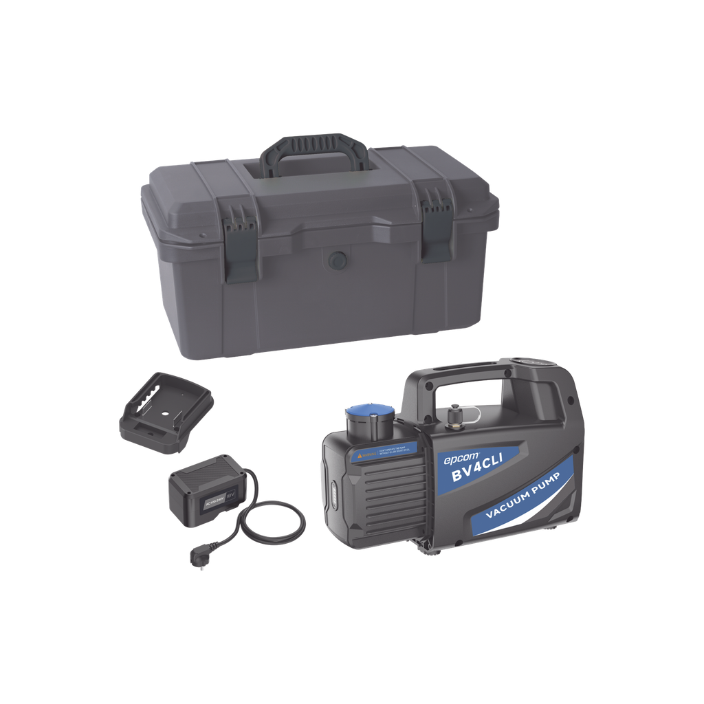 Bomba de Vacío Inalámbrica KBV4 / 18V Ion-Litio / Vacío Total 160 microns / Caudal 4 CFM (114 L/min) / Capacidad Aceite 330 ml / Portátil 4.5 kg / Compatible AEG-RIDGID-Milwaukee / Tiempo Operación 45-60 min