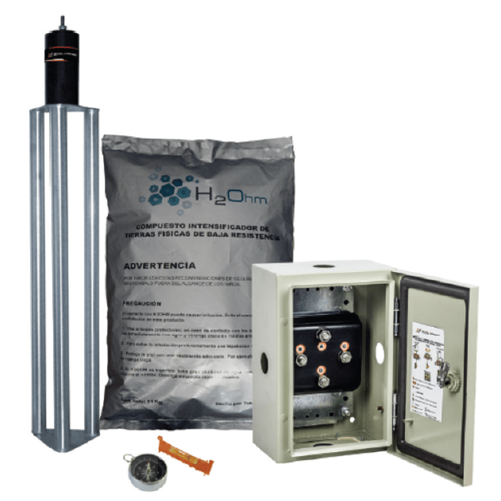 Kit de puesta a tierra de 70 A con Electrodo de Acero Inoxidable, Filtro, Acoplador y Compuesto H2Ohm.