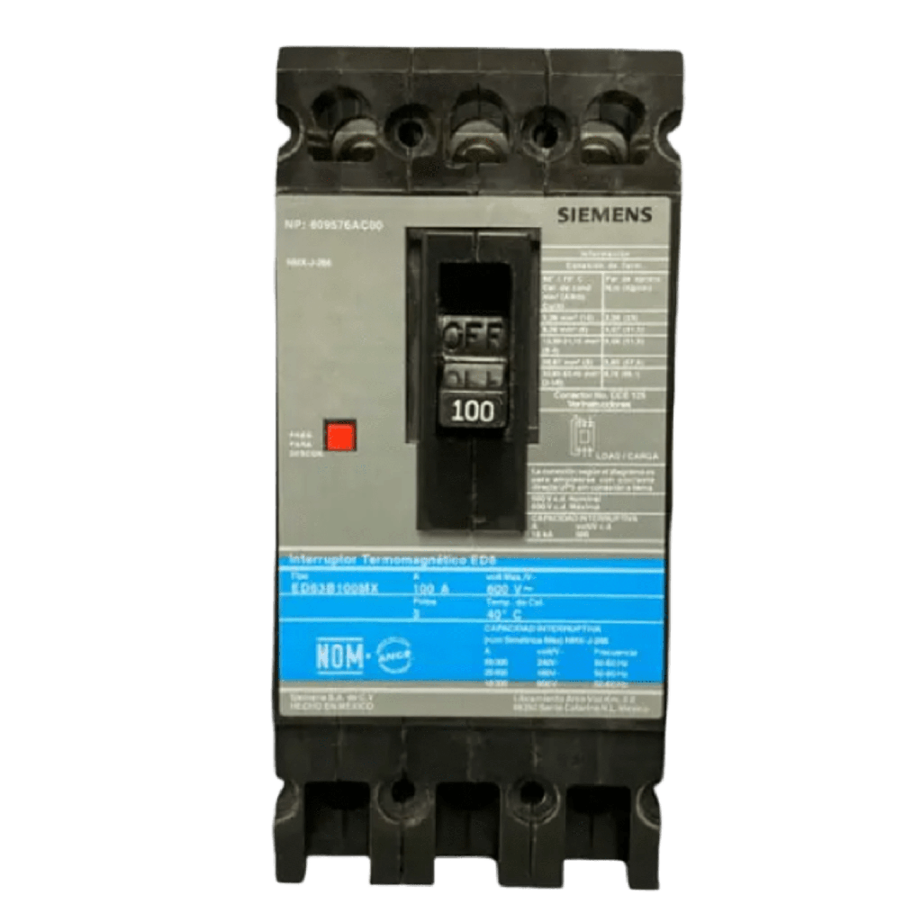 Interruptor Termomagnético ED6 600V 3X100A, Sin zapatas principales.