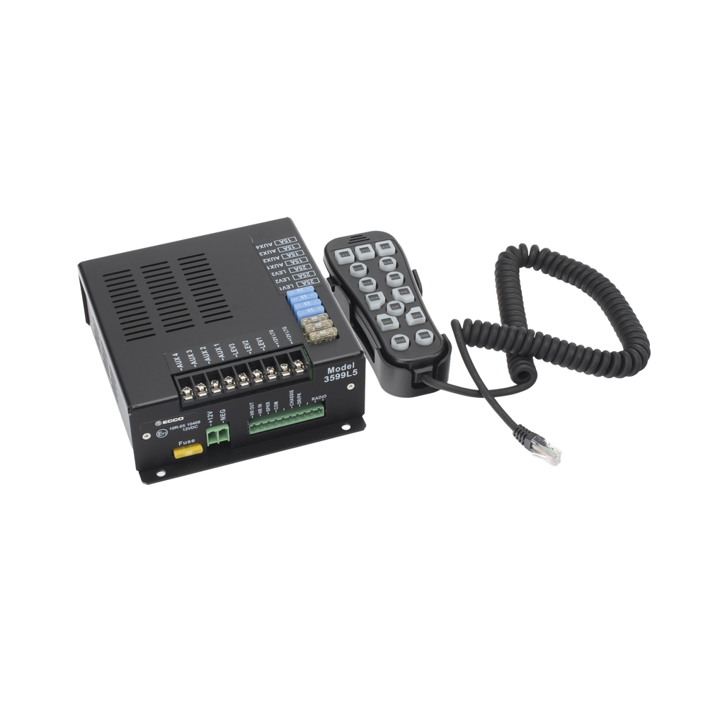 Sirena Vehicular H2 Covert ? de 200W de Potencia, Con Controlador Unimando de 14 Botones Para Control de Tonos, 7 Salidas Auxiliares y Micrófono