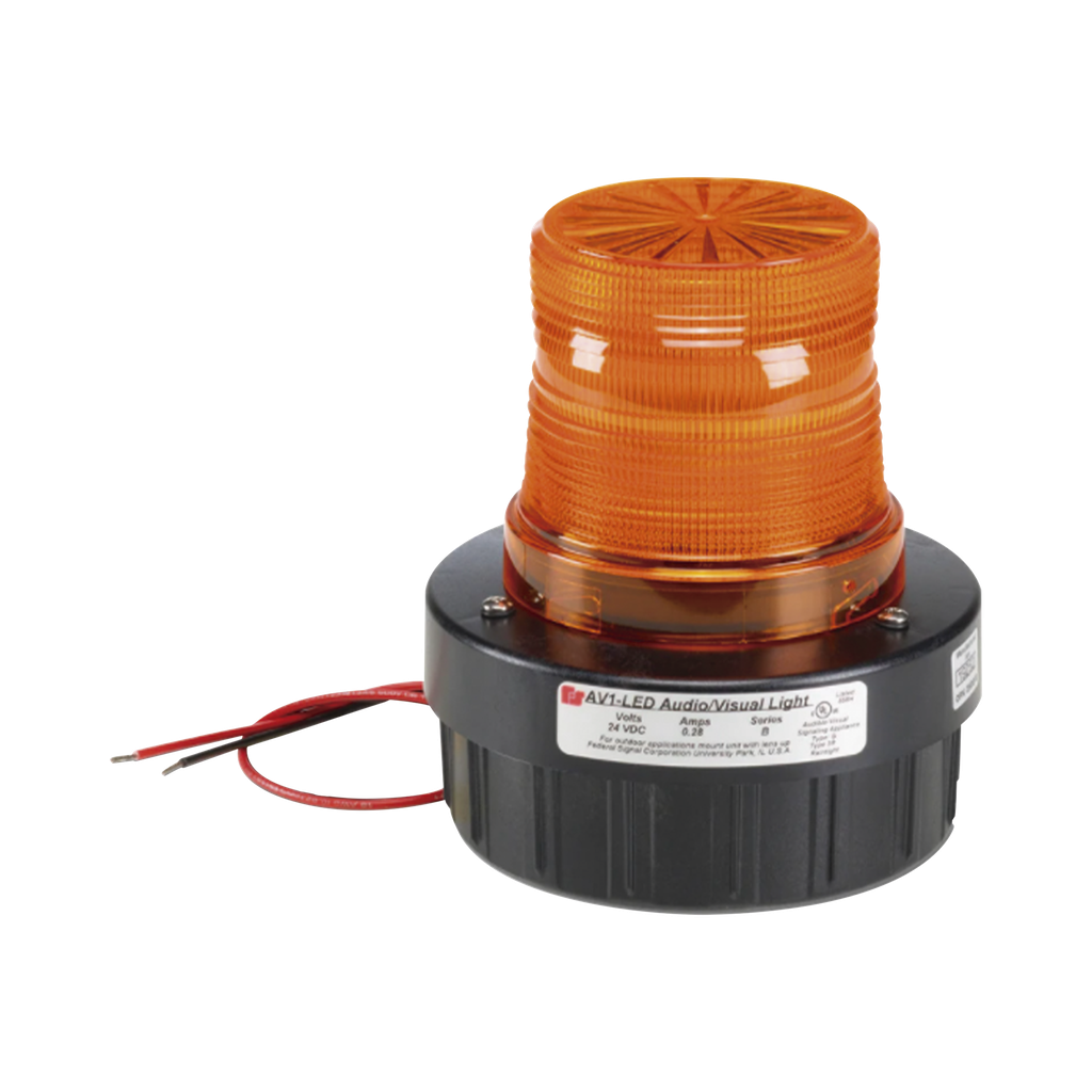 [AV1LED-024-A] Combinación de intermitente señal audible/visual, Listado por UL y cUL a 24 VCD color Ámbar, hasta 95 dB a 1m