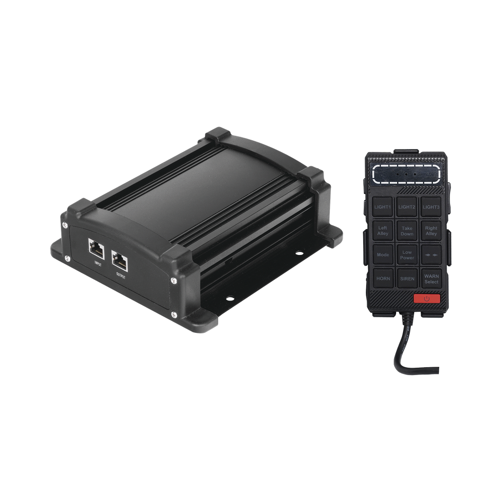 [X100F] Sirena Vehicular de 100W de Potencia Con Controlador Unimando, Micrófono, Control de Tonos y Patrones de destello de Barras de Luces Serie X67 / X75