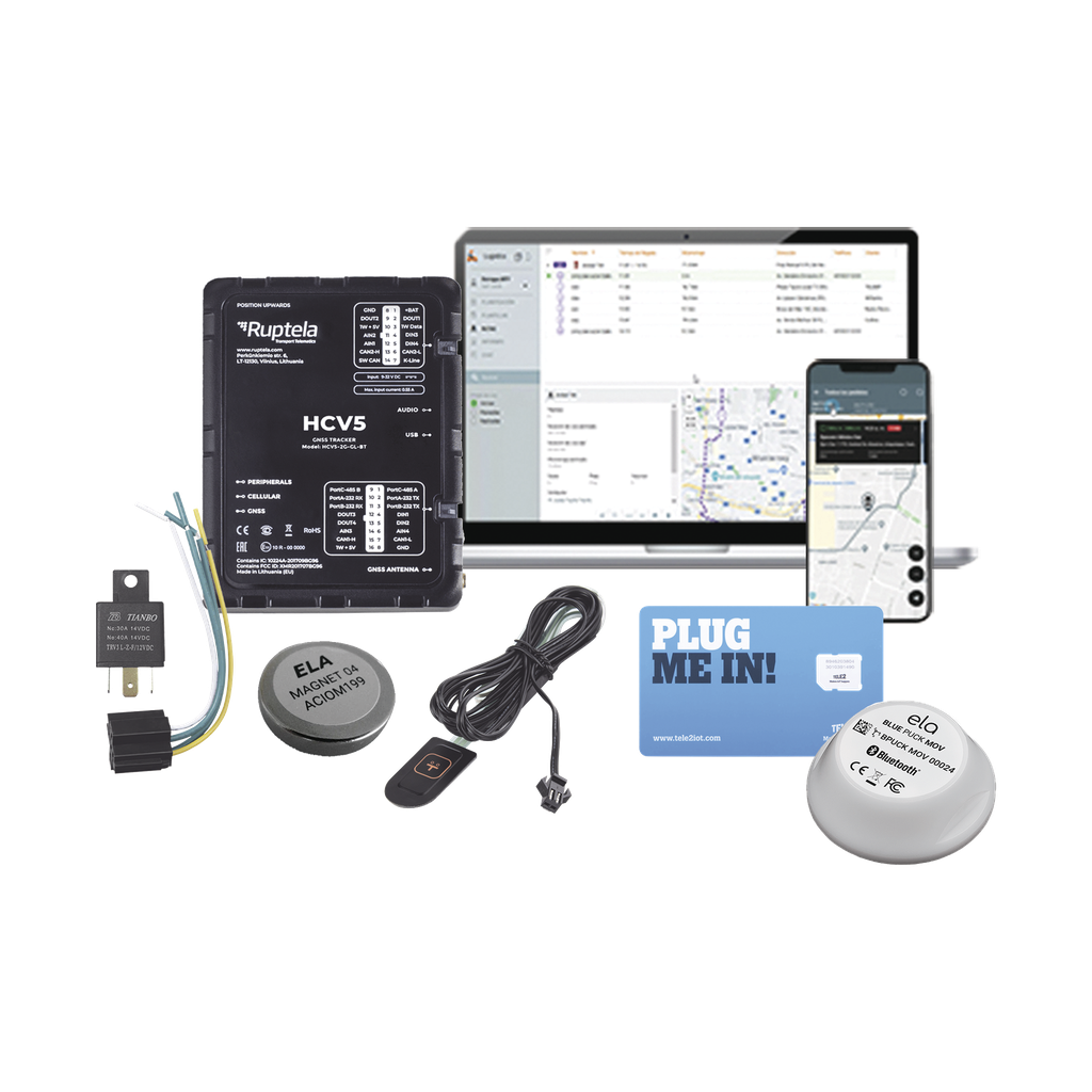 Kit de Localizador 4G LTE / Incluye MICROSIM30M2M +  datos por 1 mes + 1 EPCOMGPSMENSUAL + 12RELAY + Botón SOS + BLUEPUCKRHT