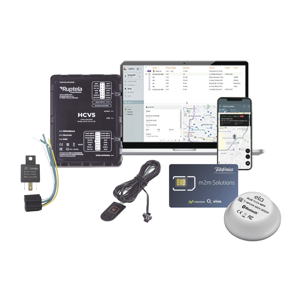 [HCV5KITTEMP2] Kit de Localizador 4G LTE /  1 MICSIM25GPS y datos 1 año + 1 BLUEPUCKRHT + 1 EPCOMGPSMENSUAL + RELAY + Botón SOS