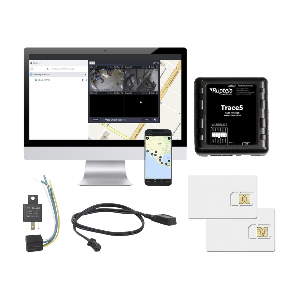 Kit de Localizador Vehicular 2G y 4G/ Rastreo / Conducción eficiente / Deteccion de Jammer / Registro de conductores / Relay + Botón de pánico + EPCOMGPSANUAL + SIM500MB2Y