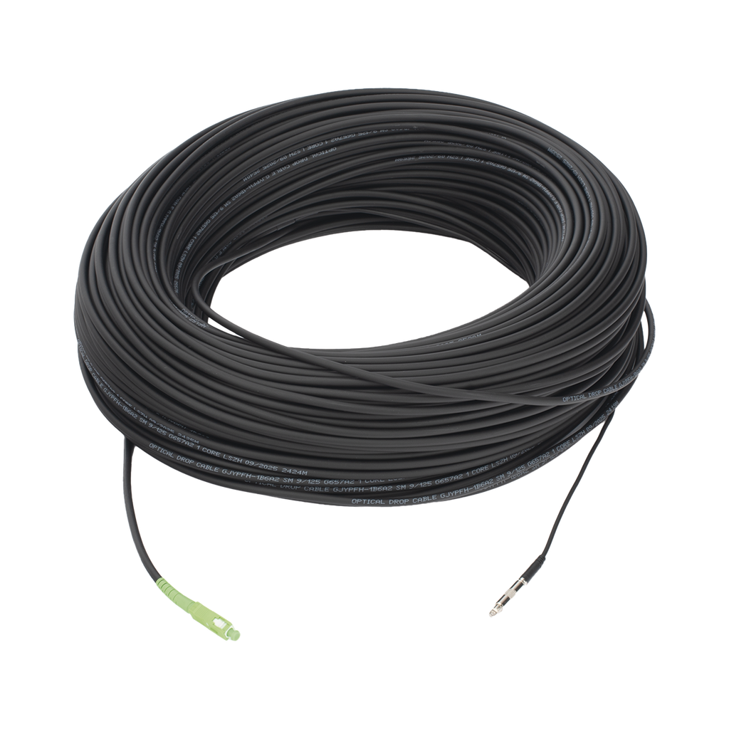 [LP-200-SCA] Rollo de Fibra Óptica Drop Redonda G657A2 Monomodo Simplex de 200 Metros con Conectores SC/APC-SC/APC para Instalaciones Aéreas o a la Intemperie