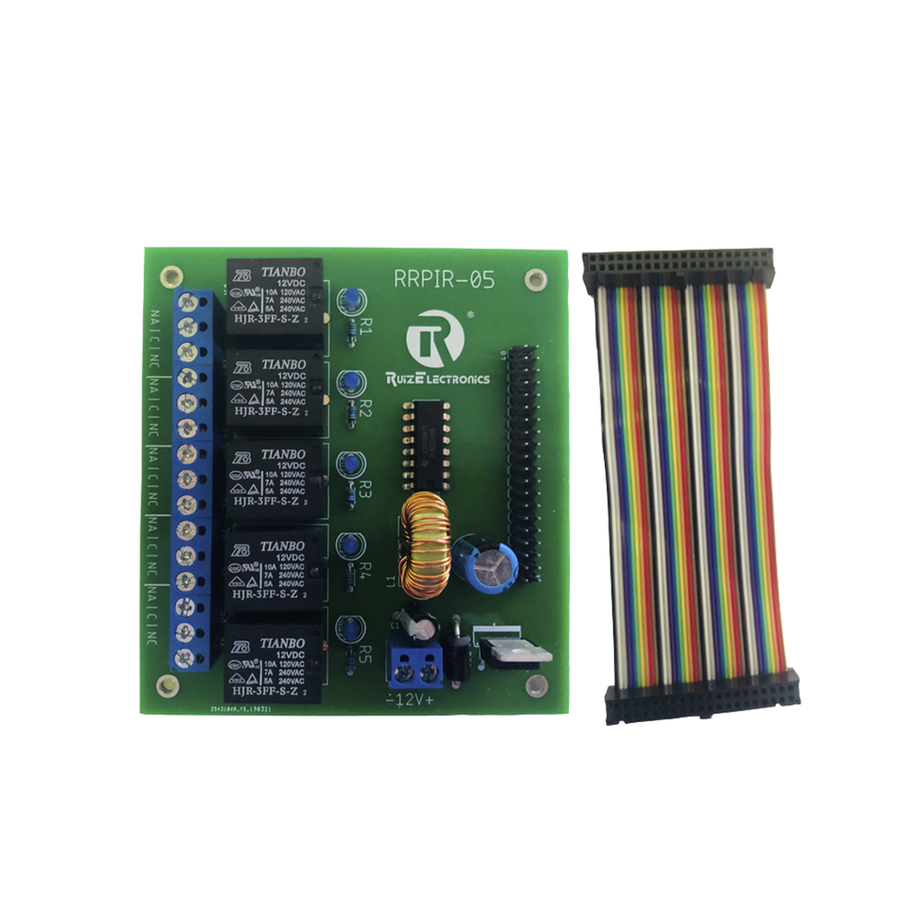 [RRPIR05] Tablilla interfaz de 5 relevadores con arnés 20x2 pines para Raspberry Pi