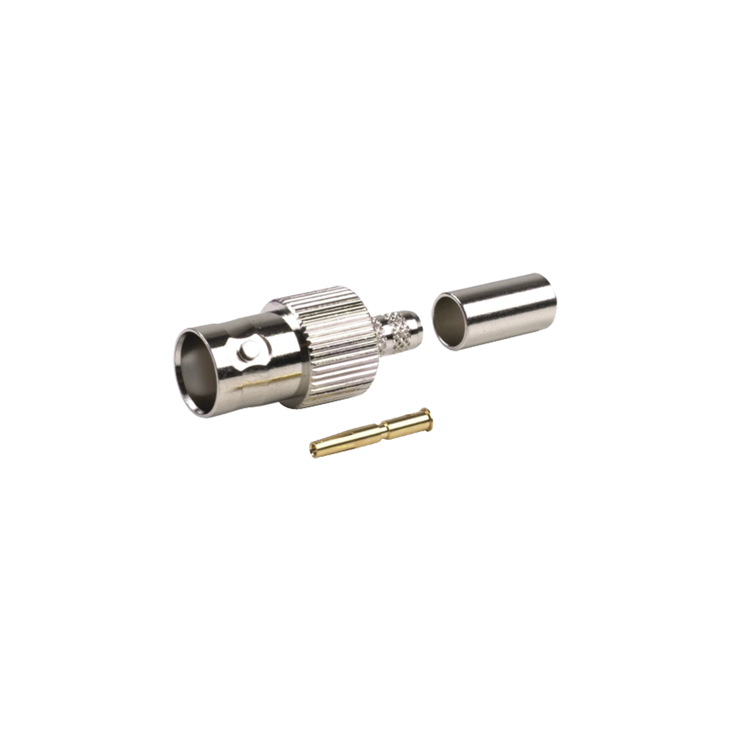 [RFB-1124-1X] Conector BNC Hembra de Anillo para Cables RG-8/X, LMR-240, 9258, Níquel/ Oro/ Delrin.
