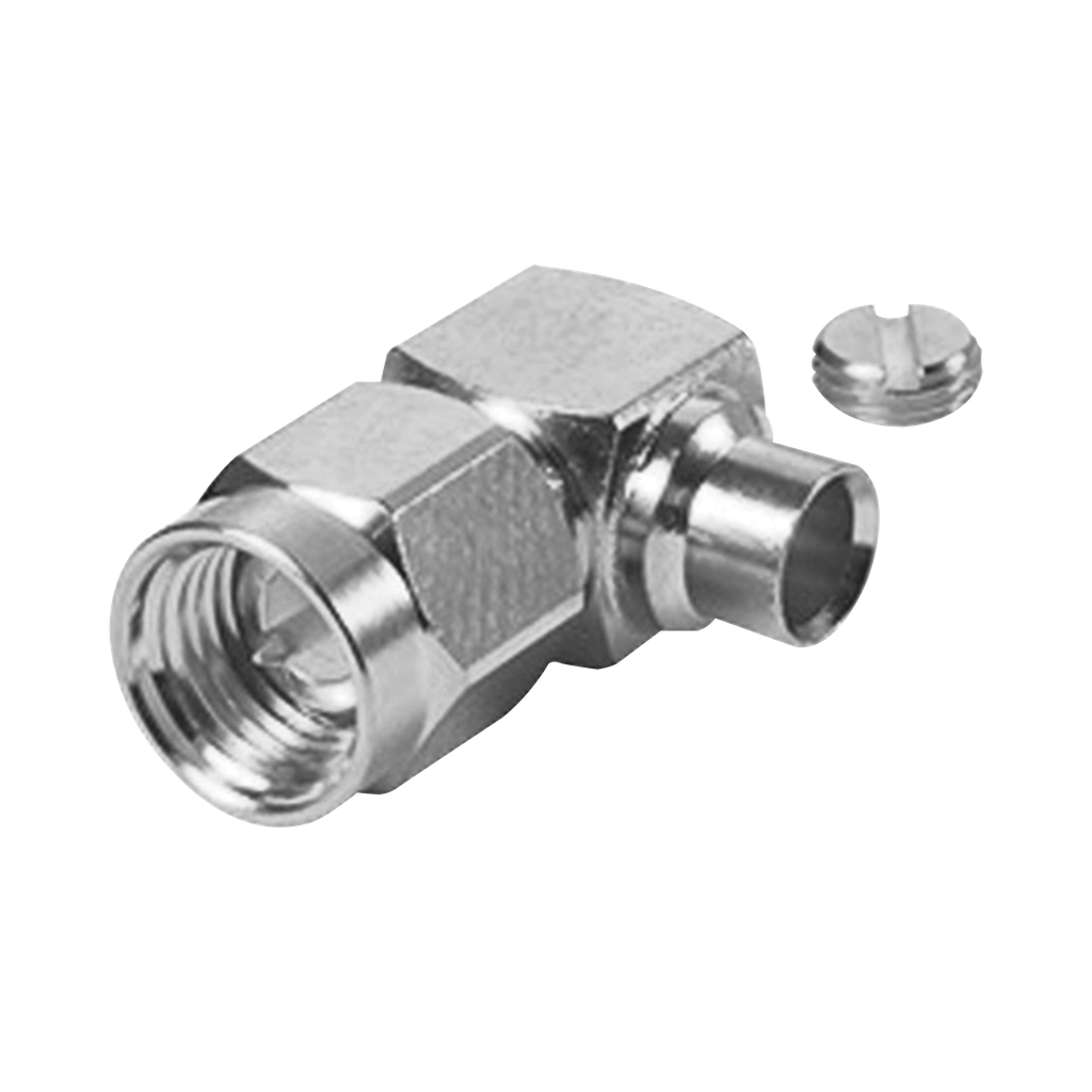 [RSA-3510-141] Conector SMA Macho en Ángulo Recto para Cable Semi-Rígido de 0.141 de Diámetro, Níquel/ Oro/ Teflón.