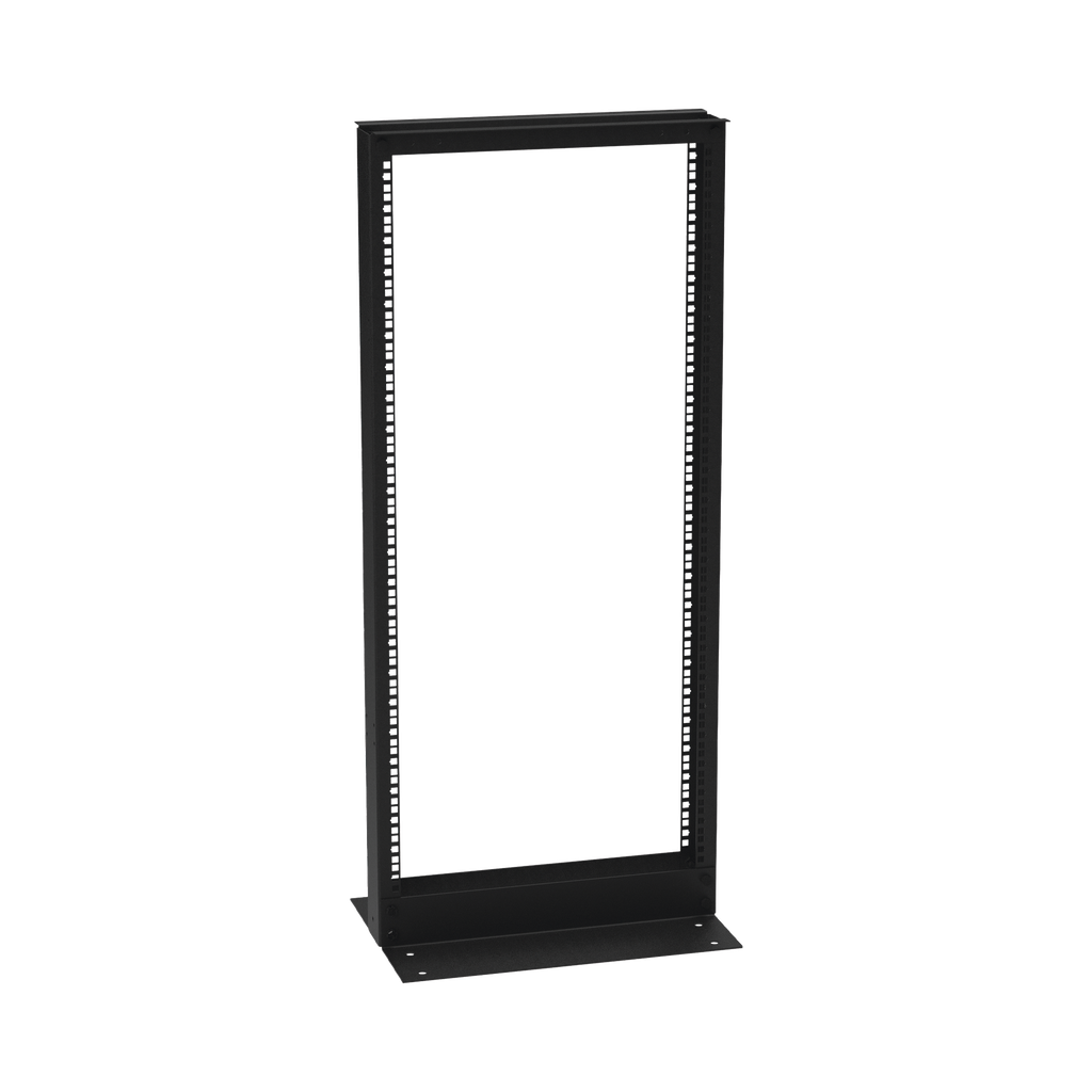 [EI-RL-5524-DR] Rack de 2 Postes (Doble Perforación), Estándar 19, 24 Unidades, Fabricado en Acero, Base L para Anclar a Piso.