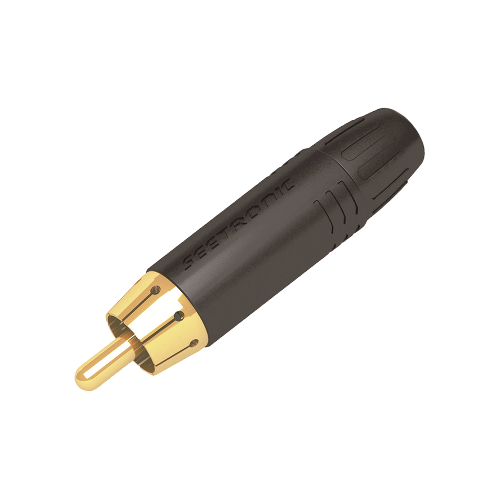 [MT380] Conector Macho RCA | Carcasa Enchapada en Negro | Contacto Enchapado en Oro | Cable OD 3.5-6.5mm