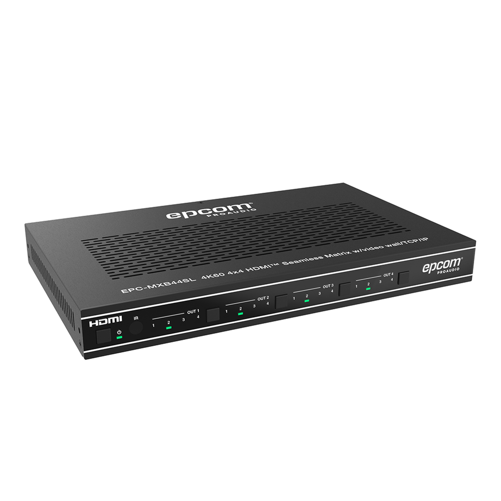 [EPC-MXB44SL] Matriz HDMI 4×4 | Video Wall | Seamless Switch | 10 Modos de Visualización |  4K@60Hz 4:4:4 | HDMI 2.0b y HDCP 2.2 | Control vía Web, IR, RS-232 y TCP/IP