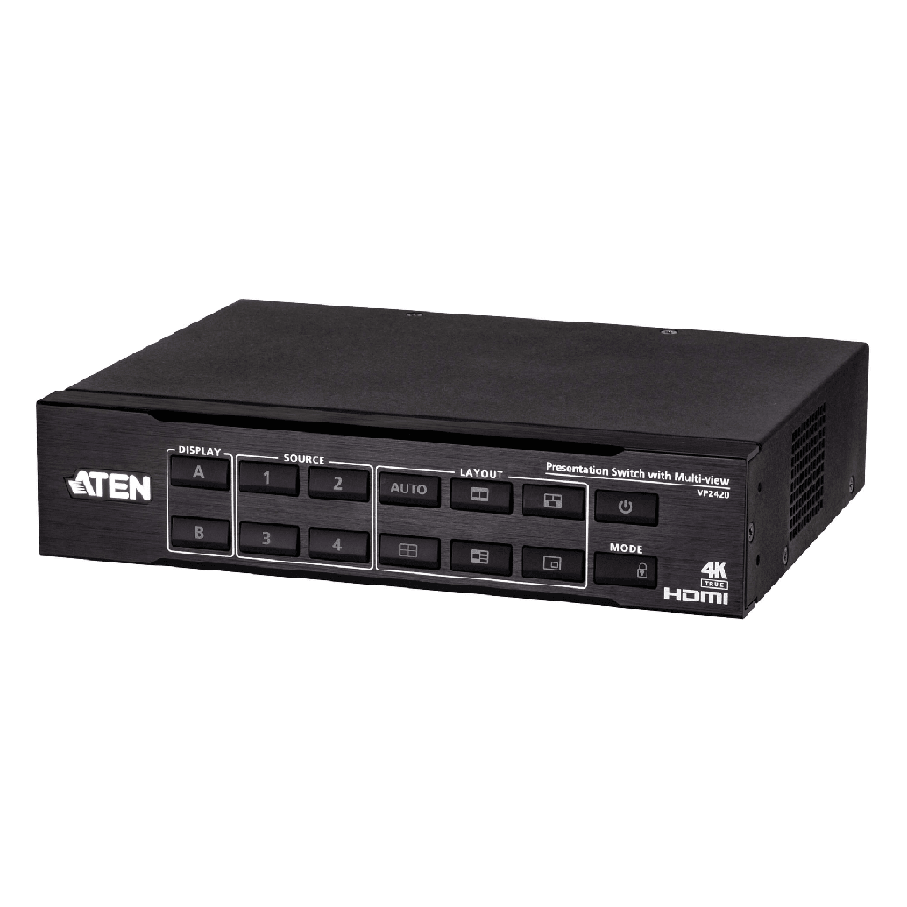 [VP2420] Switch HDMI de Presentación 4x2 True 4K / Multi View / 4 HDMI Entradas / 2 HDMI Salidas / Escalador 4K Integrado / Control RS-232, IR, Telnet, Web GUI / Montaje en Rack / Modo de Espera para Ahorro de Energía