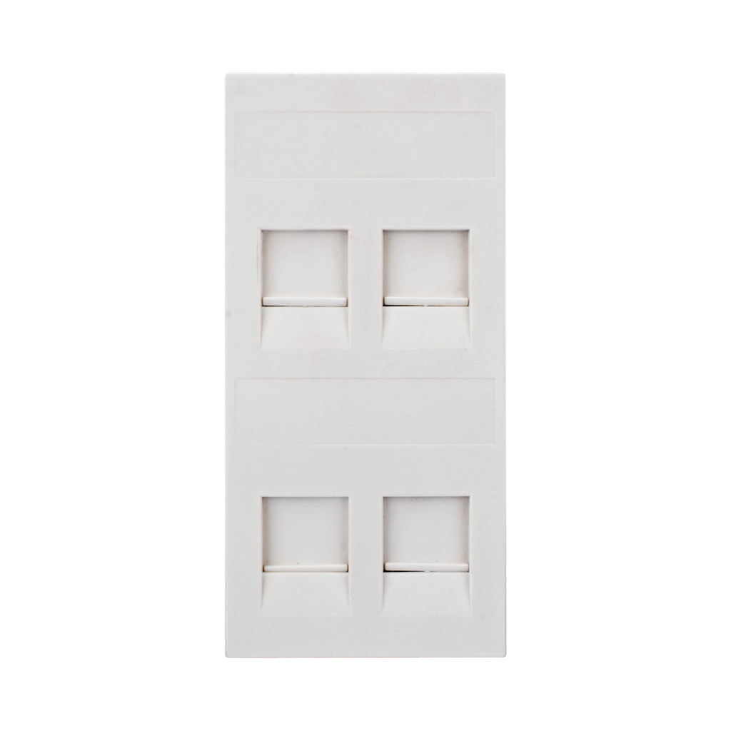 [SM-FP-4-KEY] Placa Plana de Voz y Datos con Guardapolvo para 4 RJ45 / Color Blanco / 4 Puertos para Jacks Keystone / Compatible con Cajas de Pavimento SM-CPAV-2 y SM-CPAV-4 / Modelo S76C/9