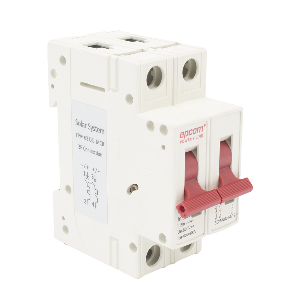 [FPV632PC63] Protección Térmica/ Interrupción 2P,  63 A,  Corriente Directa  800 Vcc para Aplicación Fotovoltaica Montaje Riel DIN