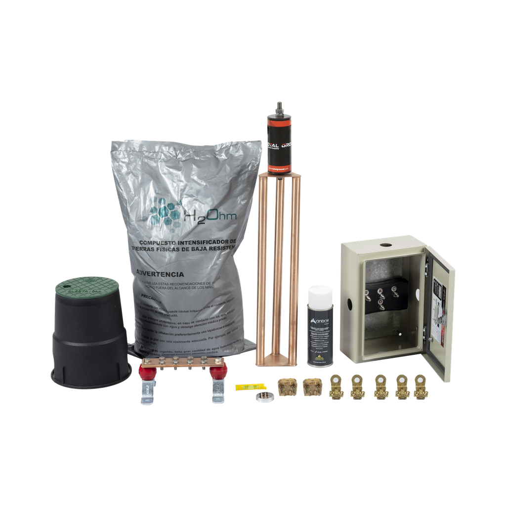 [KIT-MASTER-45K-V2] Kit de tierra Física Modelo TG45K con Electrodo Magnetoactivo 50 x 11.5 cm, Capacidad Max: 45 AMP