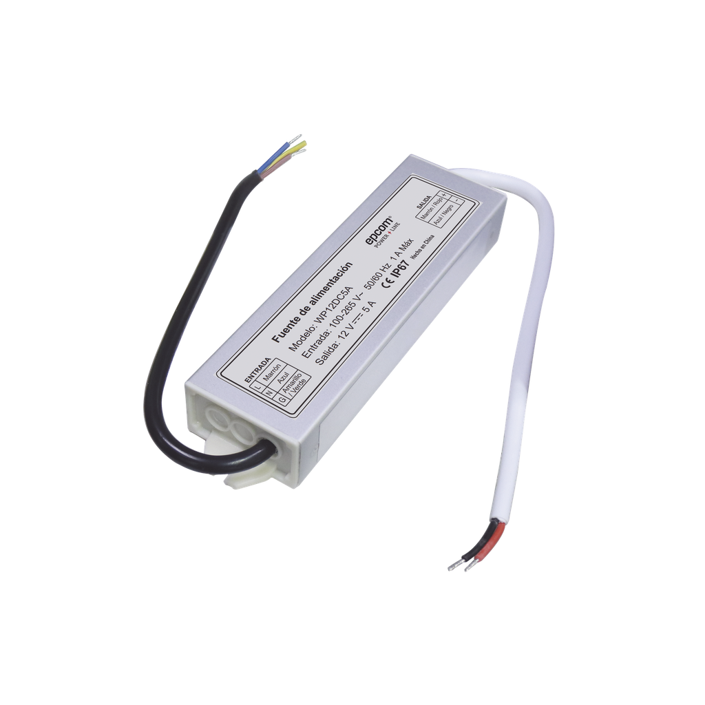 [WP12DC5A] Fuente 12 V / 5 Amperes / Waterproof / Intemperie grado IP67